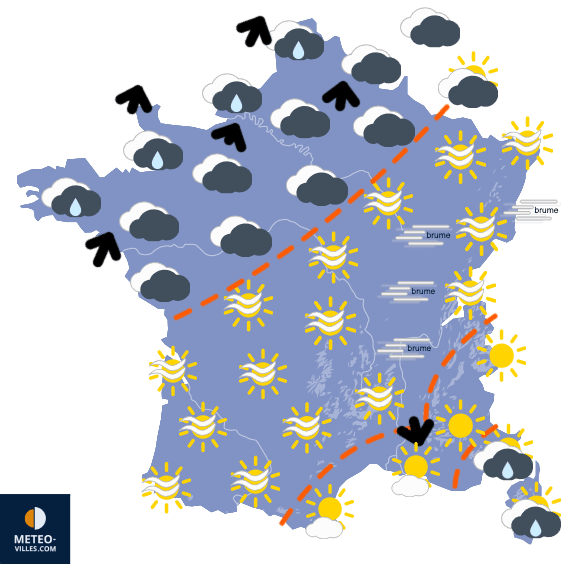 Carte de prévisions du temps du Lundi 1 décembre 2025