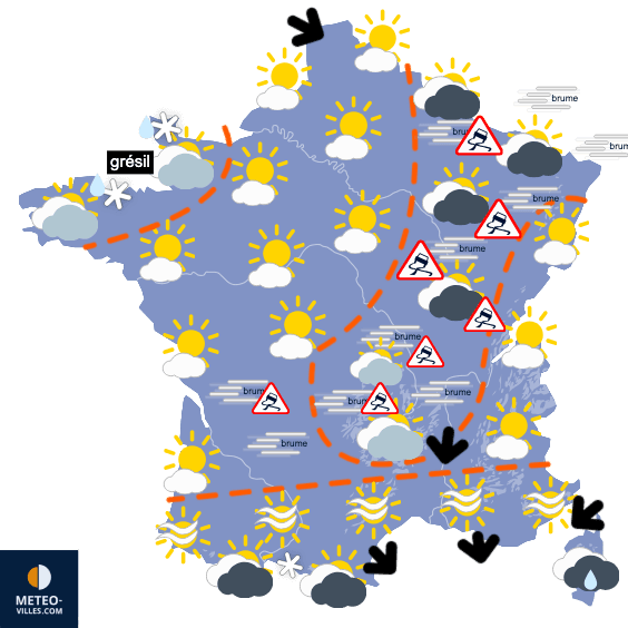 Carte de prévisions du temps du Dimanche 4 janvier 2026