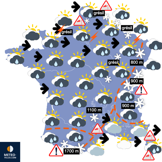 Carte de prévisions du temps du Lundi 16 février 2026