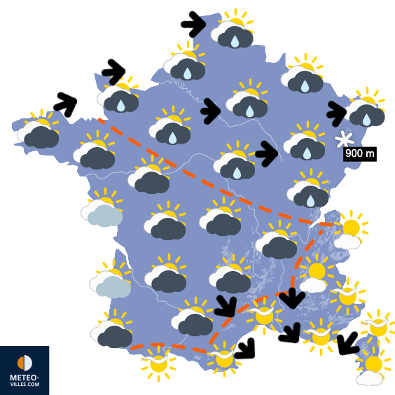 Carte de prévisions du temps du Lundi 16 mars 2026