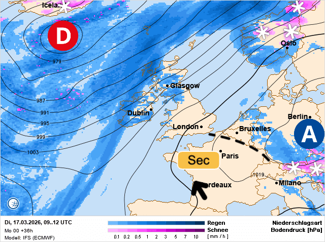 Carte de prévisions d'europe du Mardi 17 mars 2026