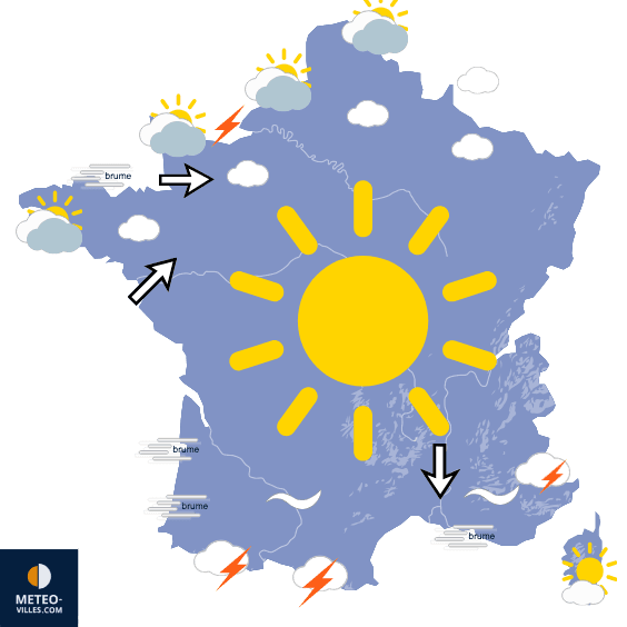 Carte de prévisions du temps du Lundi 15 juin 2026