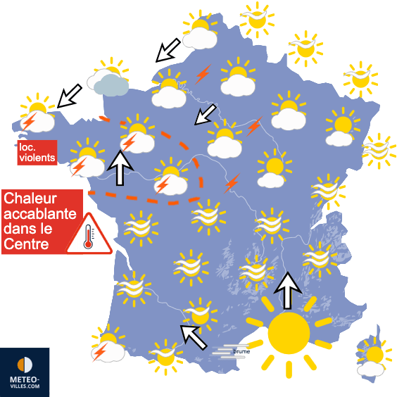 Carte de prévisions du temps du Lundi 13 juillet 2026