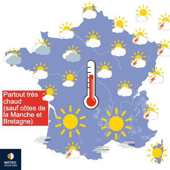 Carte de prévisions du temps du Mardi 14 juillet 2026
