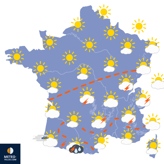 Carte de prévisions du temps du Lundi 10 août 2026