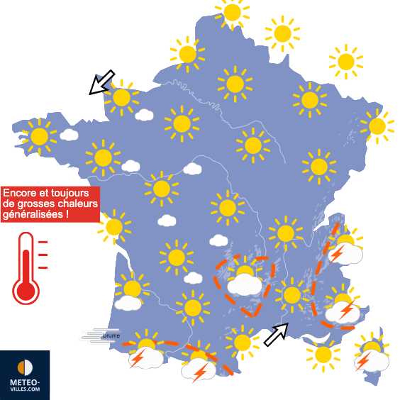 Carte de prévisions du temps du Mercredi 12 août 2026