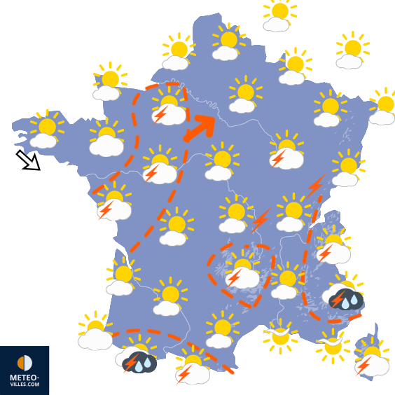 Carte de prévisions du temps du Vendredi 14 août 2026