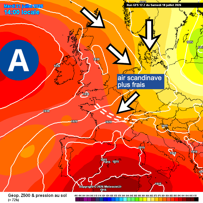 Situation atmosphérique prévue mardi 21 juillet