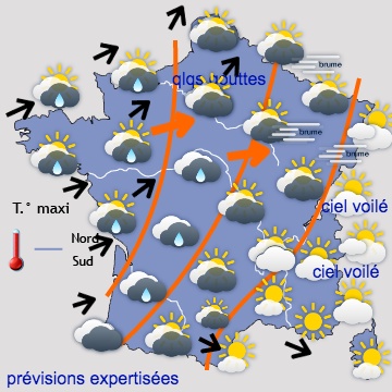 Carte météo de France du 25/11/2019 à 1812