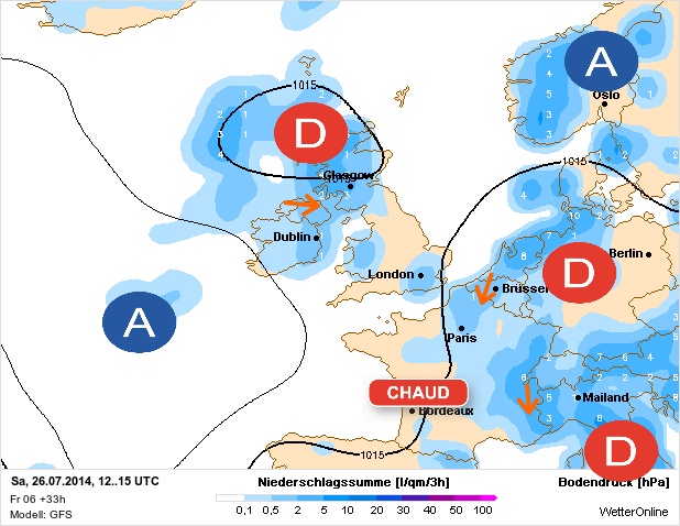 Carte météo Europe du 26/07/2014 à 1812