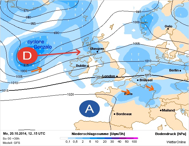Carte météo Europe du 20/10/2014 à 1812