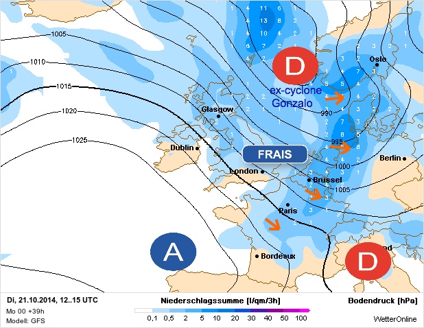 Carte météo Europe du 21/10/2014 à 1812