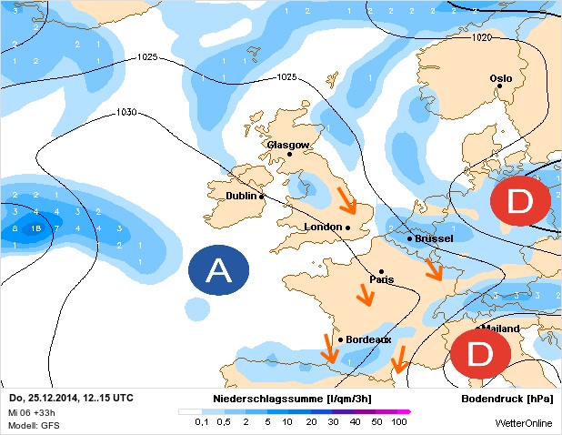 Carte météo Europe du 25/12/2014 à 1812