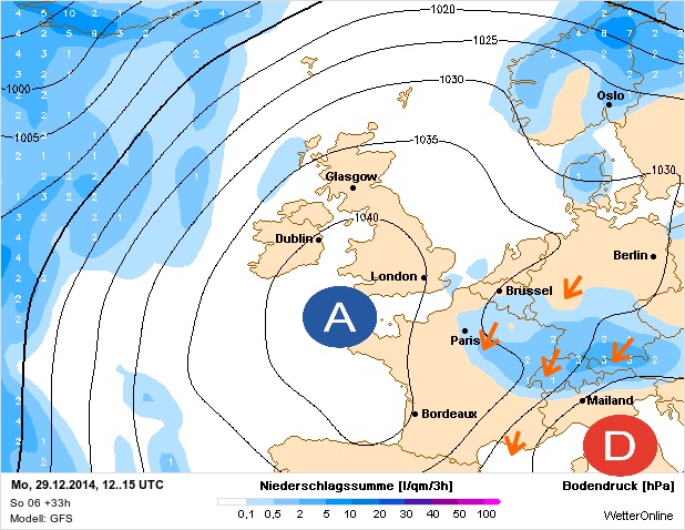Carte météo Europe du 29/12/2014 à 1812