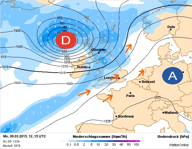 Carte météo Europe du 09/03/2015 à 1812