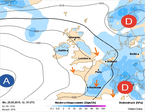 Carte météo Europe du 25/05/2015 à 1812