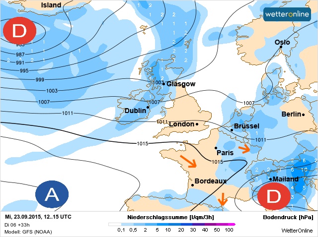 Carte météo Europe du 23/09/2015 à 1812