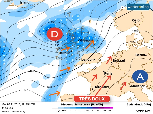Carte météo Europe du 08/11/2015 à 1812