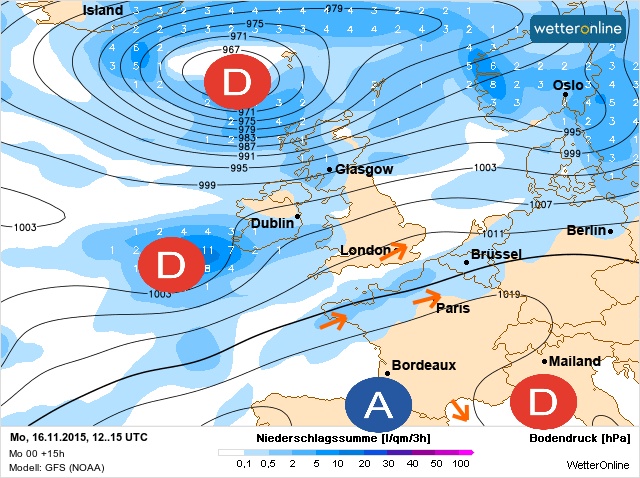 Carte météo Europe du 16/11/2015 à 1812