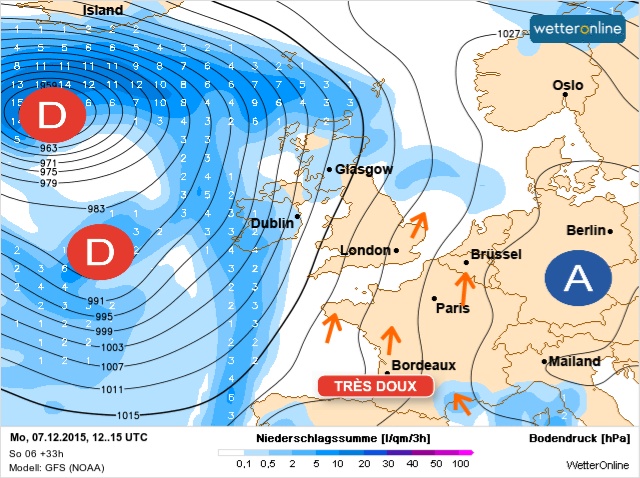 Carte météo Europe du 07/12/2015 à 1812