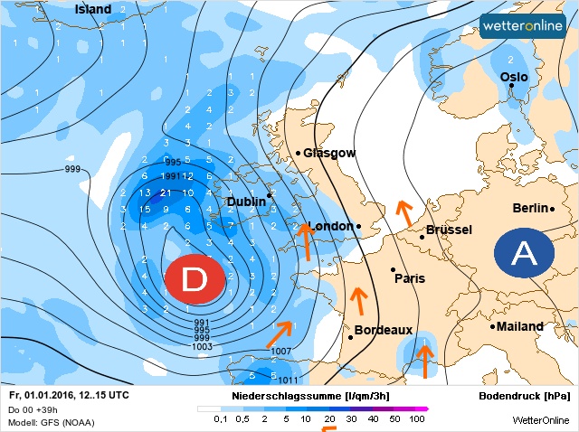Carte météo Europe du 01/01/2016 à 1812