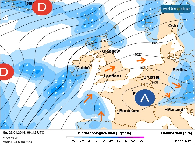 Carte météo Europe du 23/01/2016 à 1812