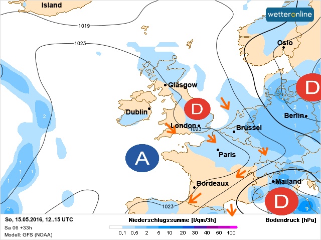 Carte météo Europe du 15/05/2016 à 1812