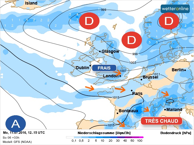 Carte météo Europe du 11/07/2016 à 1812
