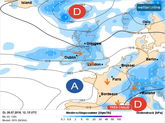 Carte météo Europe du 26/07/2016 à 1812