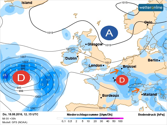 Carte météo Europe du 18/08/2016 à 1812