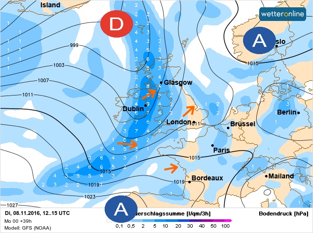 Carte météo Europe du 08/11/2016 à 1812