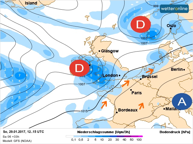 Carte météo Europe du 29/01/2017 à 1812