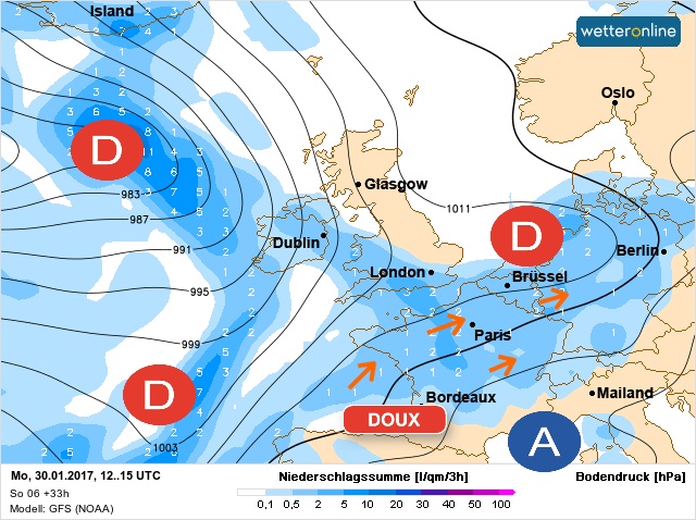 Carte météo Europe du 30/01/2017 à 1812