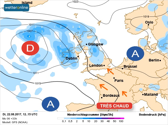 Carte météo Europe du 22/08/2017 à 1812