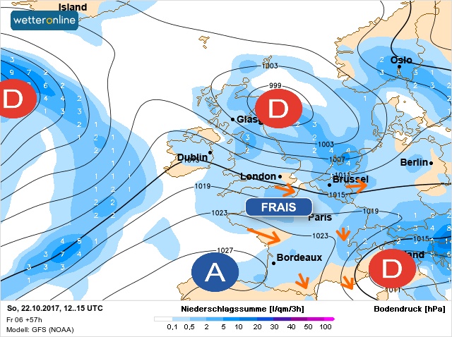 Carte météo Europe du 22/10/2017 à 1812