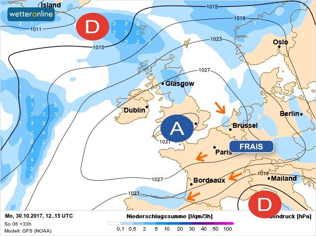 Carte météo Europe du 30/10/2017 à 1812