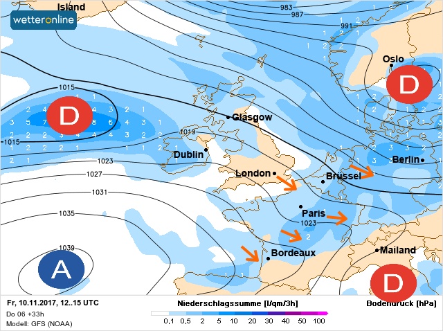 Carte météo Europe du 10/11/2017 à 1812