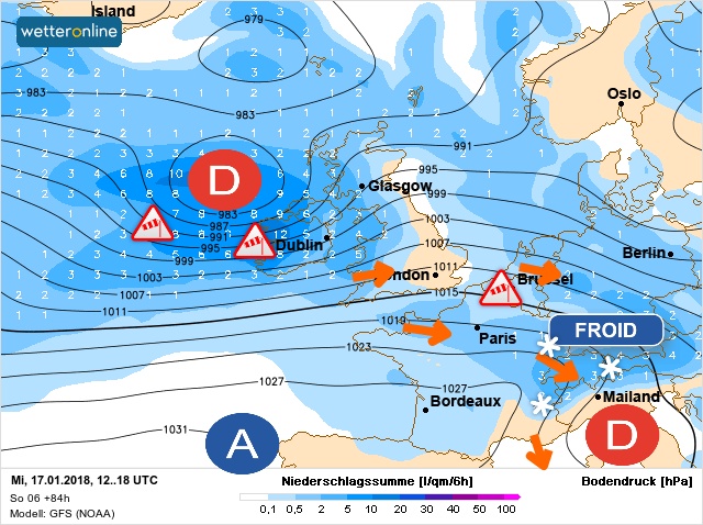 Carte météo Europe du 17/01/2018 à 1812