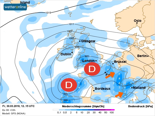 Carte météo Europe du 30/03/2018 à 1812