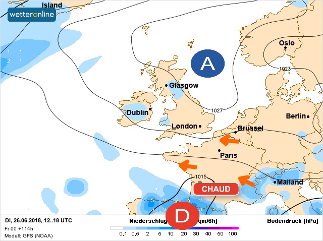Carte météo Europe du 26/06/2018 à 1812