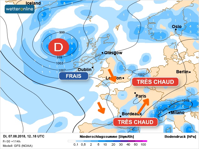 Carte météo Europe du 07/08/2018 à 1812