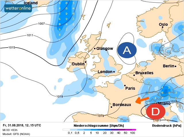 Carte météo Europe du 31/08/2018 à 1812