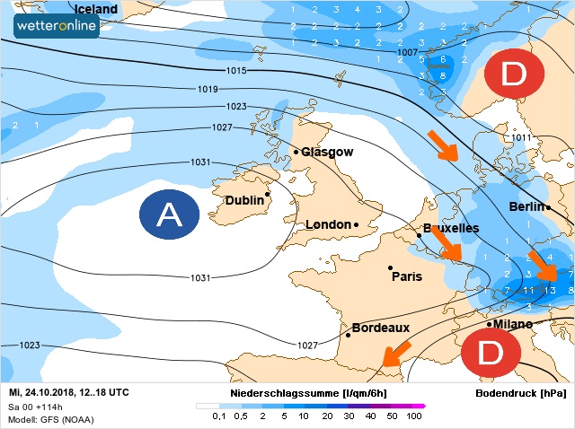 Carte météo Europe du 24/10/2018 à 1812