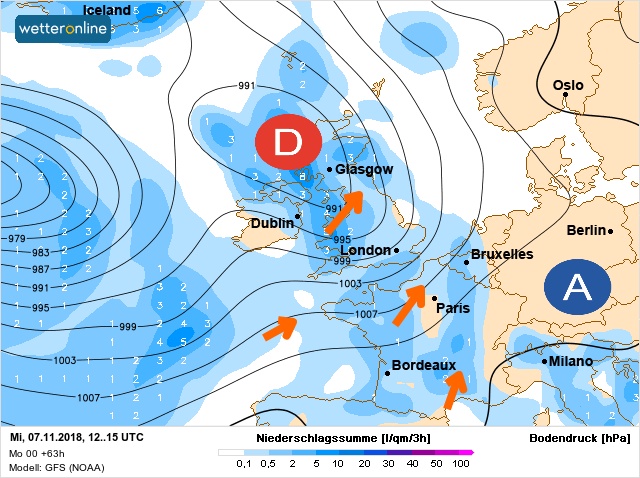 Carte météo Europe du 07/11/2018 à 1812