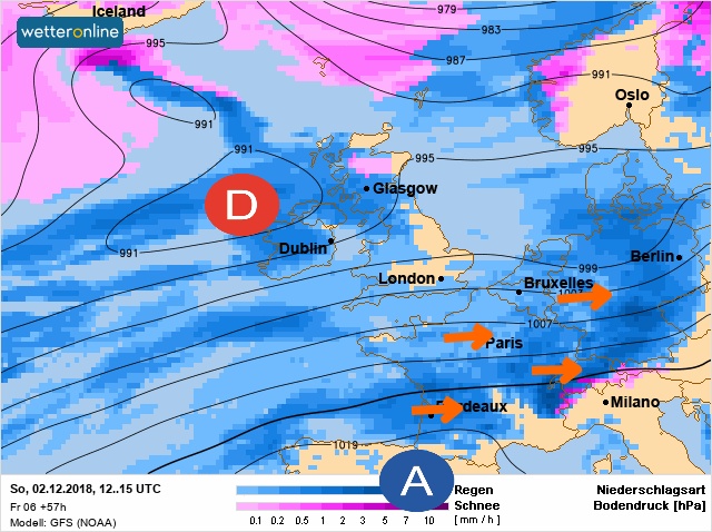 Carte météo Europe du 02/12/2018 à 1812