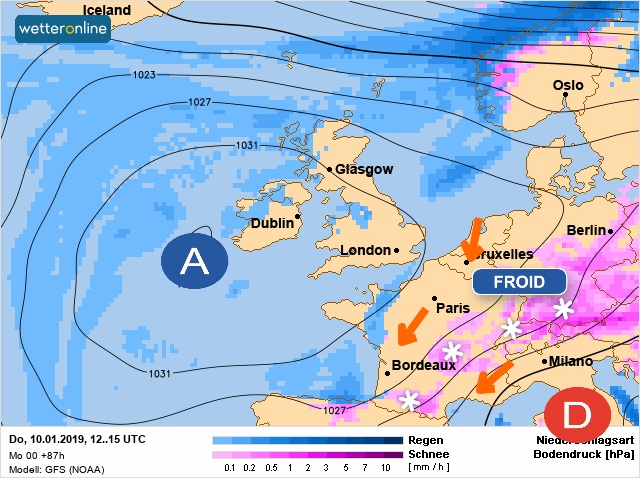Carte météo Europe du 10/01/2019 à 1812