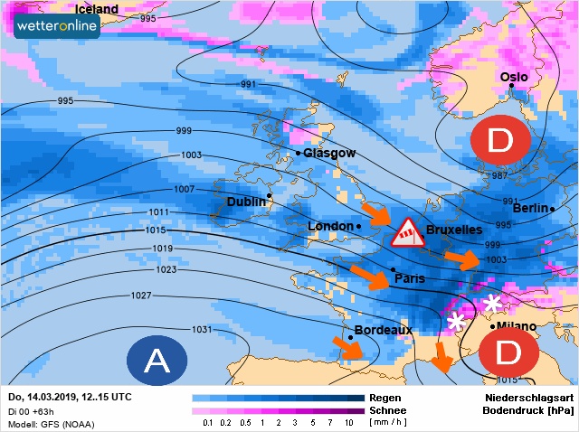Carte météo Europe du 14/03/2019 à 1812