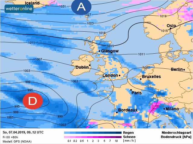 Carte météo Europe du 07/04/2019 à 1812
