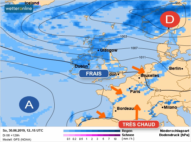 Carte météo Europe du 30/06/2019 à 1812