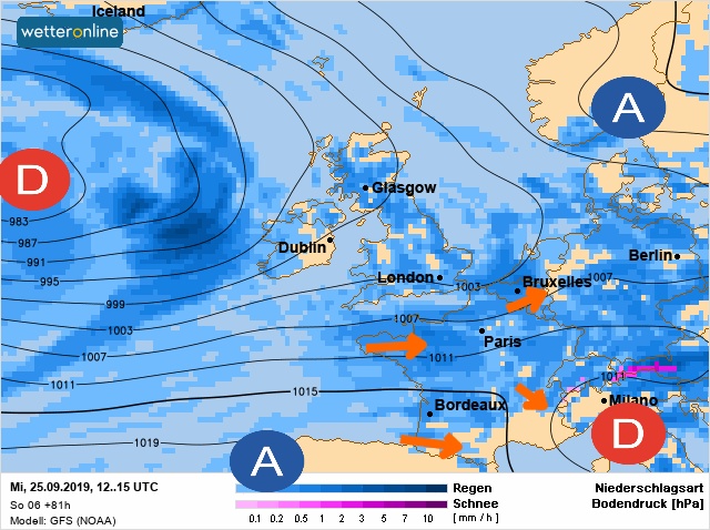 Carte météo Europe du 25/09/2019 à 1812